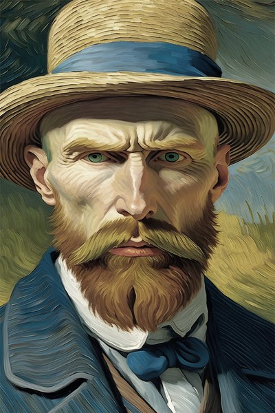 Retro vintage, portrætmaleri af en mand, van gogh, stil, vægkunsttryk af F. Abderrahim