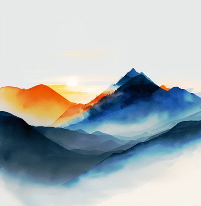 Shades of Serene blue mountains, lærred  kunstprint af F. Abderrahim