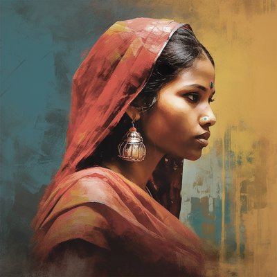 Traditionel indisk kvinde med sølvøreringe, portræt vægkunst print af F. Abderrahim