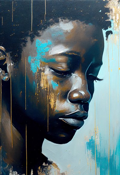 Abstrakt ung afrikansk mand på lærred, Wall Art prints af F. Abderrahim