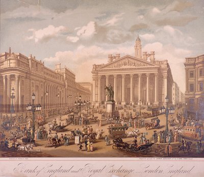 Bank of England og Royal Exchange, London, c1860 af F Appel