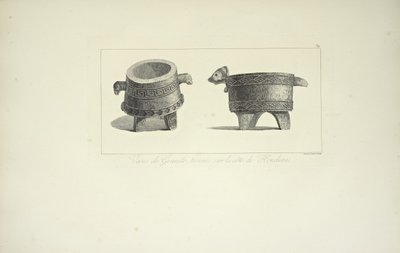 Vaser i granit, fundet på Honduras kyst, illustration fra "Udsigt over Cordilleras og monumenter af de oprindelige folk i Amerika" af Alexander von Humboldt og Aime Bonpland, 1813 af F. Arnold