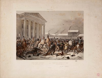 Tilbagetrækkende fransk hær på Rådhuspladsen i Vilna, indgraveret af Victor Adam (1801-66) og Louis Pierre Alphonse Bichebois (1801-50) 1812 af F. Daniel