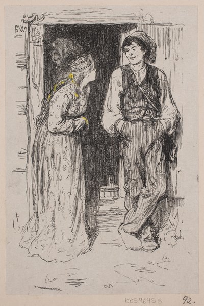 Illustration til "Askeladden som fik prinsessen til at løgste sig" af F. Hendriksen