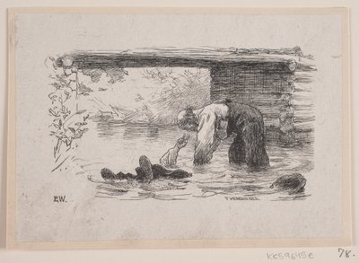 Illustration til "Kjærringen mod strømmen" af F. Hendriksen