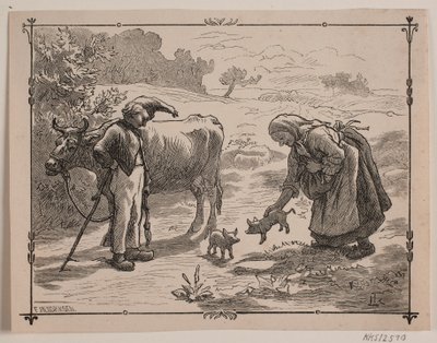 Illustration til folkeeventyret "Tre små røde Grise" af F. Hendriksen