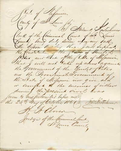 Loyalitetsed af Frederick Kretschmar, delstaten Missouri, amtet St. Louis af F. Kretschmar