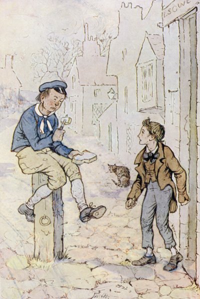 Illustration til Oliver Twist (farve litho) af F. M. B. Blaikie