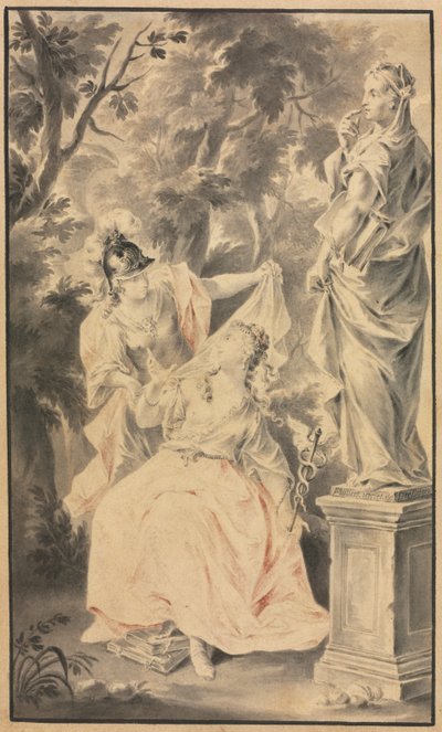Allegorisk scene: Par før en statue af F. Muller