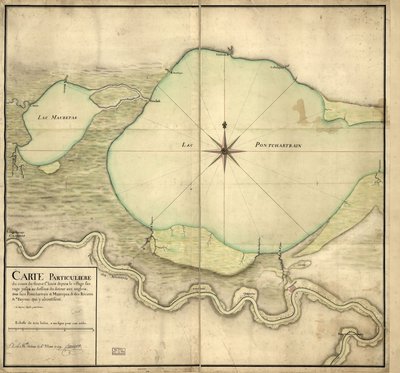 Særligt kort over St. Louis-flodens forløb fra den vilde landsby til under Detour aux Angloix, søerne Pontchartrain & Maurepas & floderne & bayouc, der fører dertil af F. Saucier