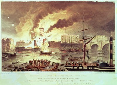 Brand på Toppings Wharf, 1843 af F. Sexton