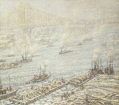 East River, New York, vinter, ca. 1915 (olie på lærred) af F. Usher de Voll