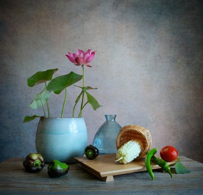 Stilleben med lyserøde lotusblomster af Fangping Zhou