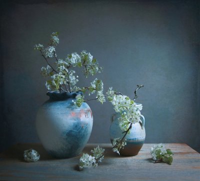 Stilleben med hvide blomster af Fangping Zhou