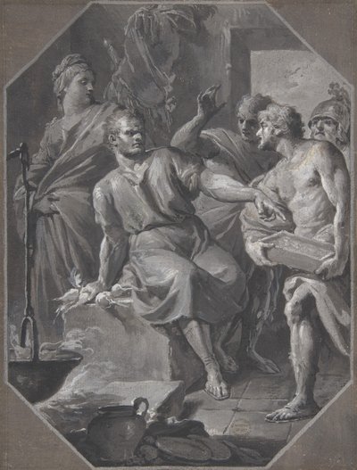 Manius Curius Dentatus, der nægter de samnitiske ambassadørers gaver, 1732-92. af Fedele Fischetti