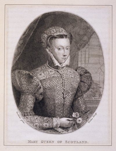 Mary Queen of Scots (1542-87), graveret af George Vertue (1684-1756) (gravering) af Federico (after) Zuccaro