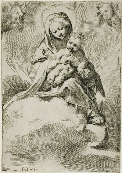 Madonna og barn på skyer af Federico Barocci