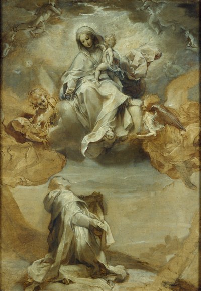 St Dominic de Guzman modtager rosenkransen, c1588 af Federico Barocci