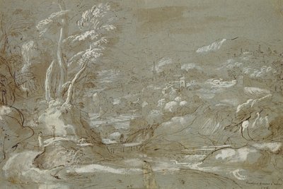Landskab (pen og blæk på papir med hvid fremhævning) af Federico Fiori Barocci or Baroccio