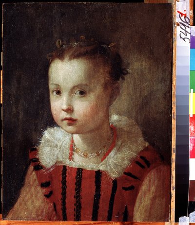 ""portræt af en lille pige"" Rigt klædt barn. Maleri af Federico Fiori Barocci eller Baroccio (ca. 1535-1612) Regional Deineka Art Gallery, Kursk Rusland af Federico Fiori Barocci or Baroccio