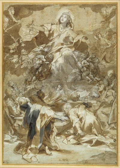 Jomfruens overtagelse (pen og brun blæk med brune og grå overstregninger) af Federico Fiori Barocci or Baroccio