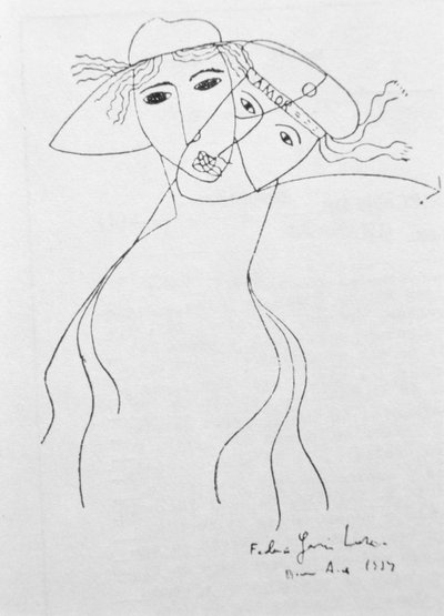 Tegning til illustration af et af hans egne digte, lavet i Buenos Aires af Federico Garcia Lorca