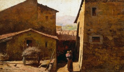Rustikke toscanske bondegårde, af Federico Andreotti (1847-1930), olie på panel af Federigo Andreotti