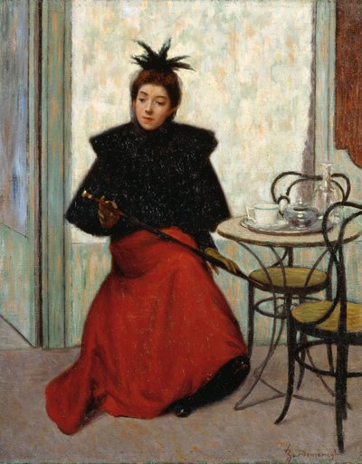 At cafe, af Federico Zandomeneghi (1841-1917), olie på lærred, 41x33 cm af Federigo Zandomeneghi