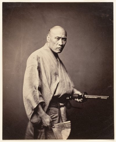 Samurai, Yokohama (1864-65) (albumin sølvtryk) af Felice (1825 c.1908) Beato