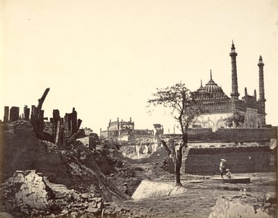 Batteri nær Begum Kotie. Sir Colin Campbells andet angreb i marts 1858 af Felice Beato
