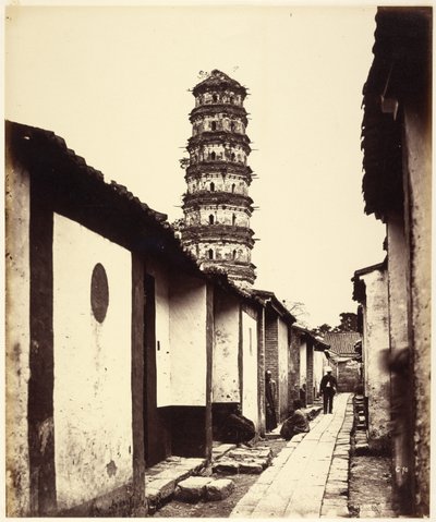 Pagode med ni etager og Tartar Street, Canton af Felice Beato