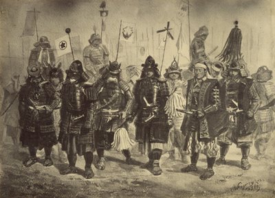 Fotografisk kopi af en tegning af japanske krigere af Charles Wirgman af Felice Beato