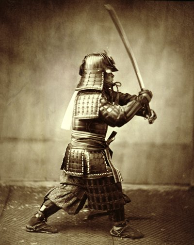 Samurai med hævet sværd, c1860 af Felice Beato