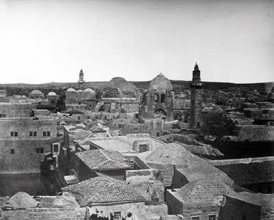 Udsigt over Den Hellige Gravs Kirke og Ezekias bassin, Jerusalem, 1857 af Felice Beato