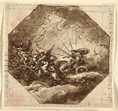 Apollo i sin Vogn med Aurora, Ottogonale Room, Palazzo Milzetti, Faenza af Felice Giani