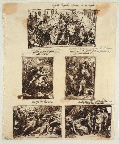 Design til forskellige dekorationer, herunder Coriolanus ved Roms mure af Felice Giani