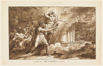Tegning, Iris opfordrer Priamos til at bede om Hektors lig fra Achilleus, 1810-20 af Felice Giani