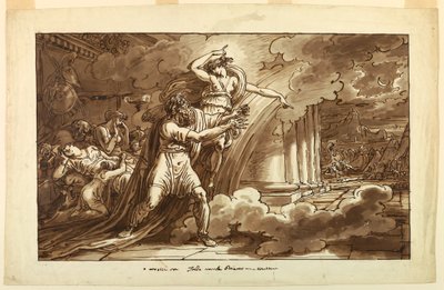 Tegning, Iris opfordrer Priamos til at bede om Hektors lig fra Achilleus, 1810-20 af Felice Giani