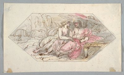 Tegning, Jupiter trøster en bønfaldende gudinde, sandsynligvis Venus, 1796-98 af Felice Giani