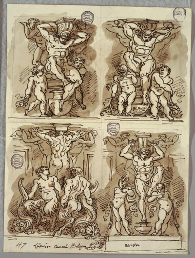 Fire Hermer, Studier efter Carracci af Felice Giani