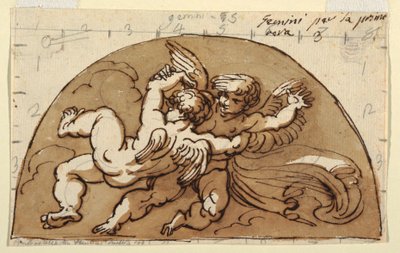 Gemini, Lunette til loft, Ottekantet værelse, Palazzo Milzetti, Faenza af Felice Giani