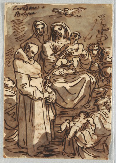 Hellig Treenighed med den døde Kristus i herlighed efter Palma Giovane; Tilbedelse af Magi, Studie efter Lodovico Carracci af Felice Giani