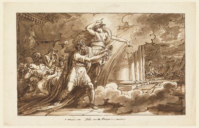 Iris opfordrer Priamos til at bede om liget af Hector fra Achilles af Felice Giani