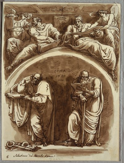 Lunette med de hellige Peter og Paulus, Matthæus og profeten Esajas, Studer efter Sebastiano del Piombo af Felice Giani