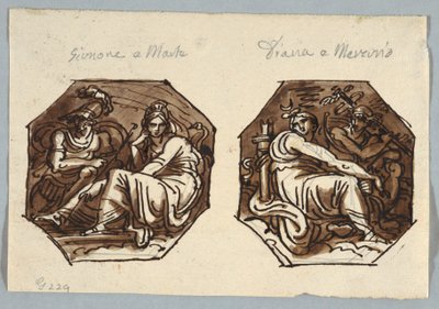 Mars og Juno; Mercury og Diana i diagonal komposition af Felice Giani