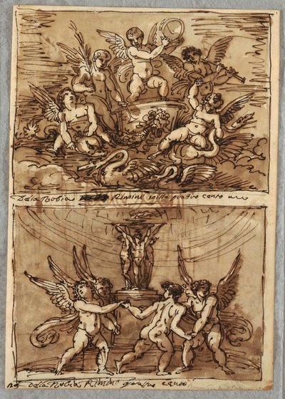 Putti i en vogn med delfiner og svaner af Felice Giani