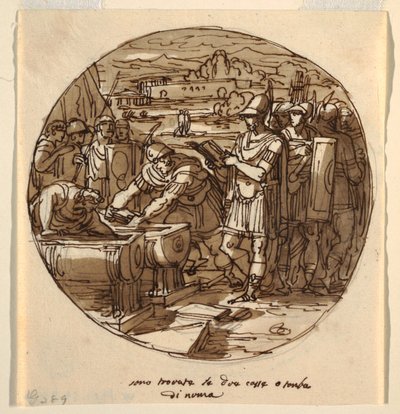 Hentning af bøger fra Numas grav, Numa Pompilius Hall, Palazzo Milzetti, Faenza af Felice Giani