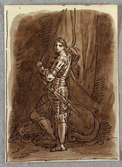 St. George, Detalje fra en polytich med jomfru på tronen, undersøgelse efter Dosso Dossi af Felice Giani