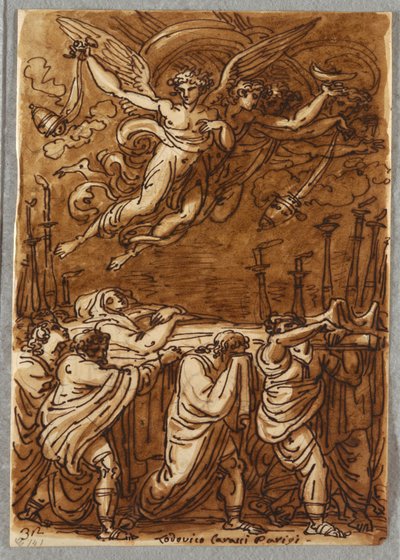 Apostlene, der bærer jomfruens legeme til graven, studerer efter Lodovico Carracci af Felice Giani