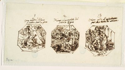 Tre skitser af Theseus-emner, for Sala di Teseo, Palazzo Gaddi, Forli af Felice Giani